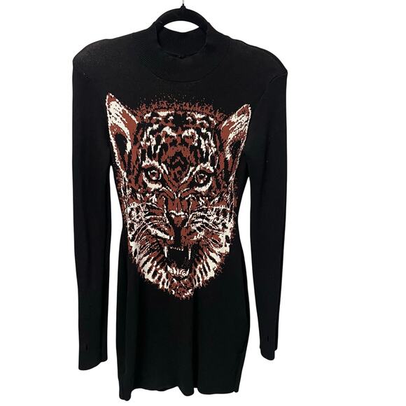 L'Atiste by Amy Open Back Long Sleeve Knit Sweater Dress Tiger Print Size Medium - Picture 1 of 6